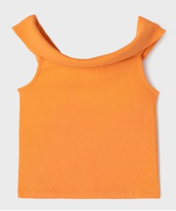 Tee-shirt sans manches à col bardot en maille côtelée fille